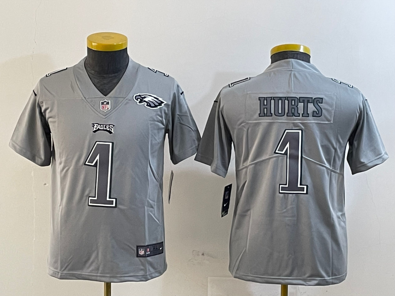 Youth 2025 Philadelphia Eagles #1 Hurts grey Nike NFL jersey style 6->youth nfl jersey->Youth Jersey